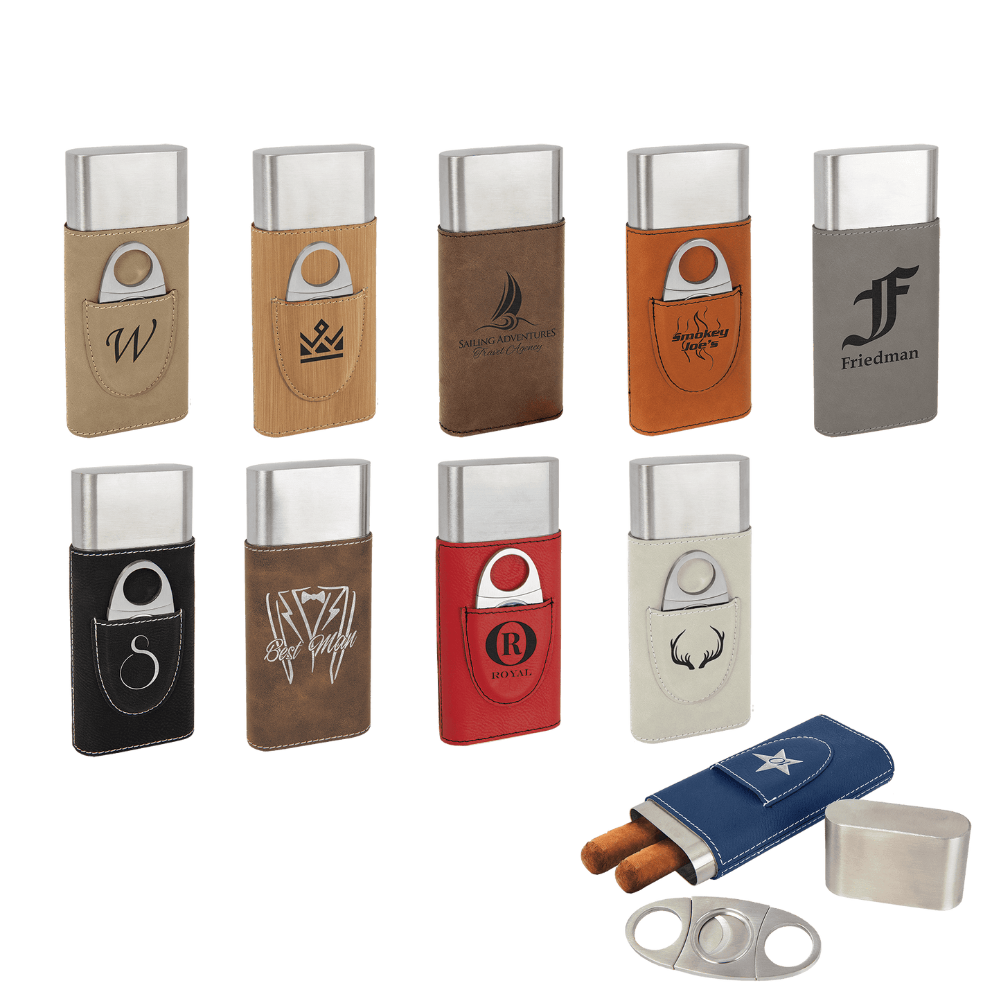 Luxury Personalized Leatherette Cigar Case with Cutter – Custom Engraved Gift for Cigar Lovers (Multiple Colors)