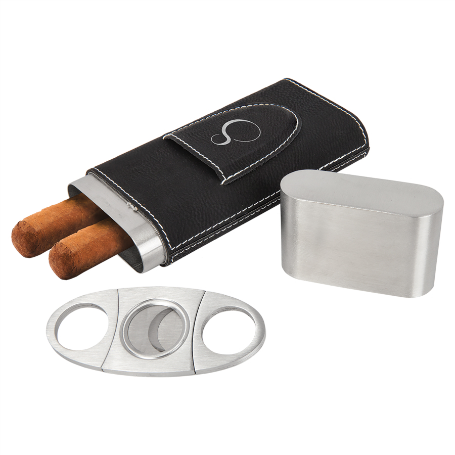 Luxury Personalized Leatherette Cigar Case with Cutter – Custom Engraved Gift for Cigar Lovers (Multiple Colors)