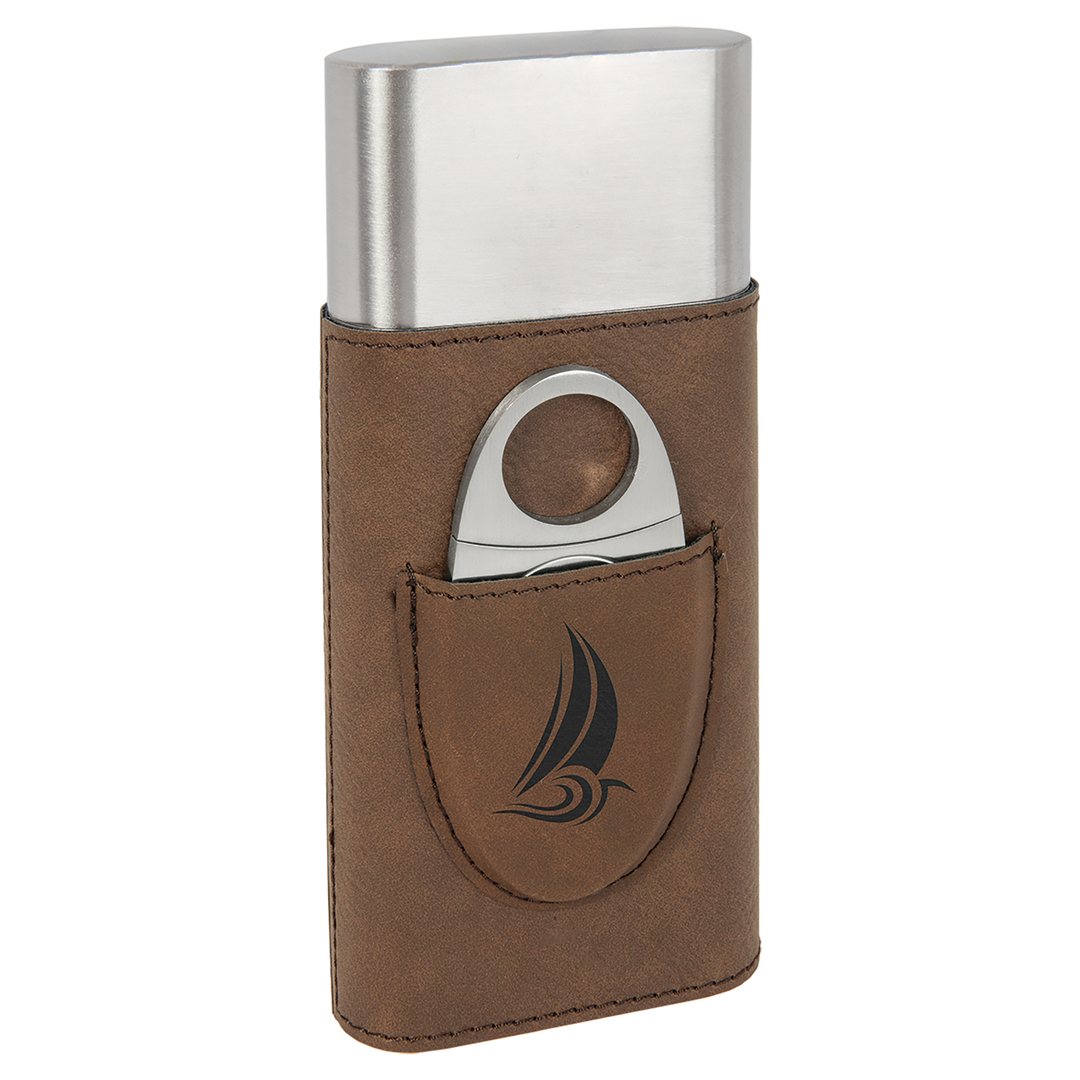 Luxury Personalized Leatherette Cigar Case with Cutter – Custom Engraved Gift for Cigar Lovers (Multiple Colors)