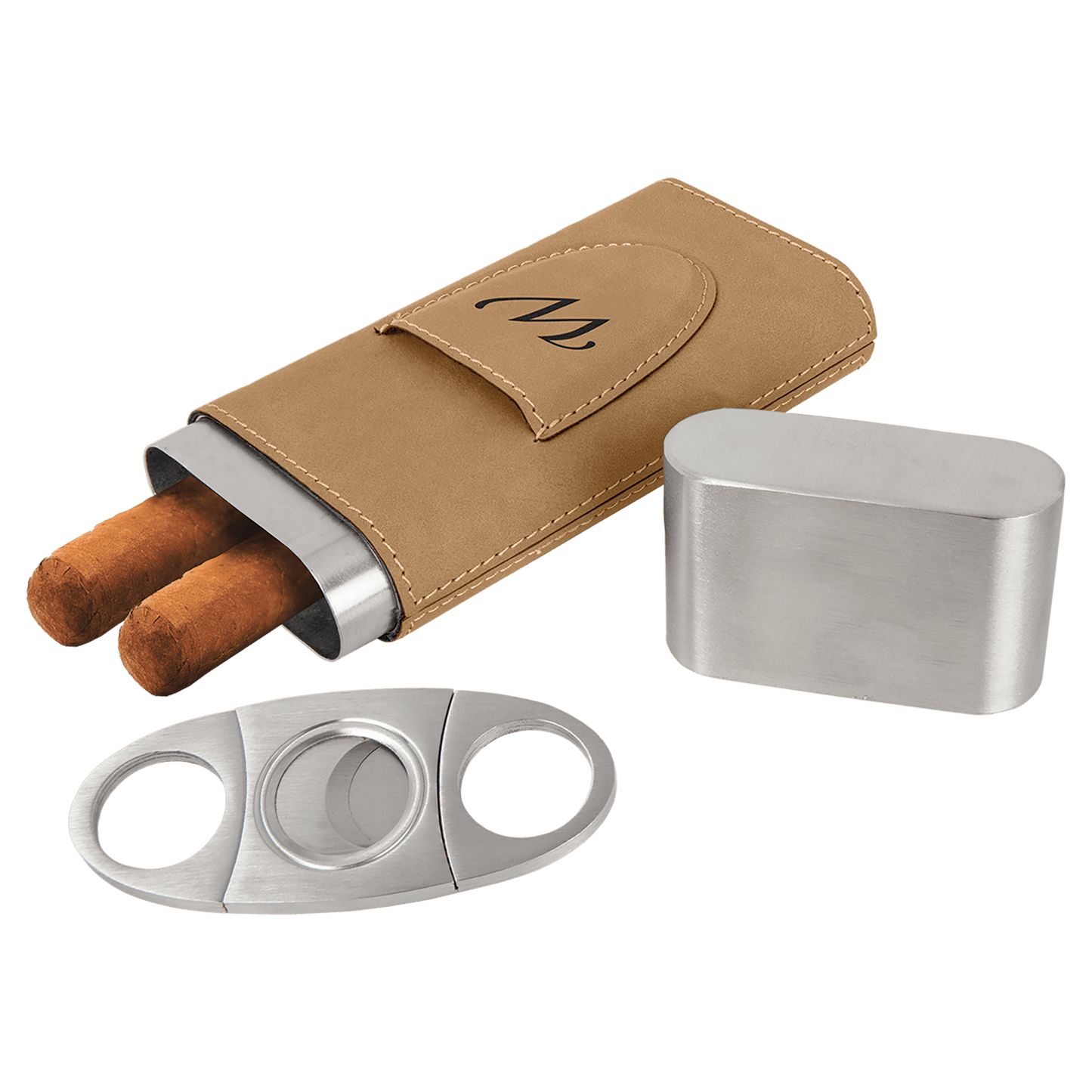 Luxury Personalized Leatherette Cigar Case with Cutter – Custom Engraved Gift for Cigar Lovers (Multiple Colors)