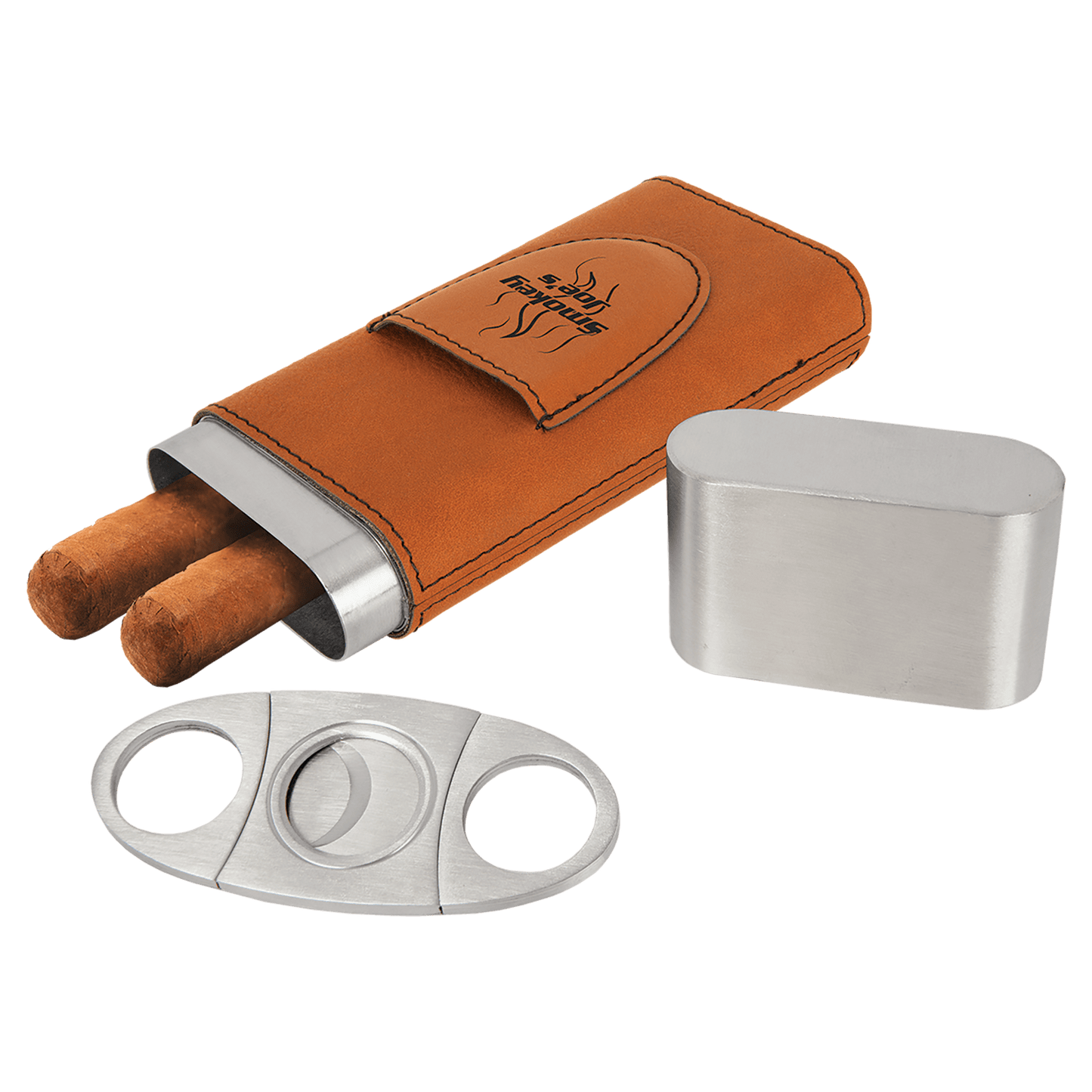 Luxury Personalized Leatherette Cigar Case with Cutter – Custom Engraved Gift for Cigar Lovers (Multiple Colors)
