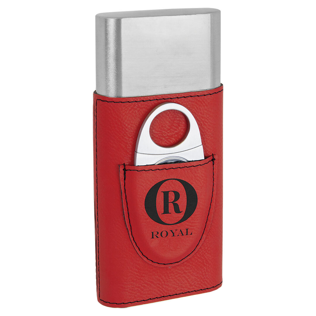 Luxury Personalized Leatherette Cigar Case with Cutter – Custom Engraved Gift for Cigar Lovers (Multiple Colors)