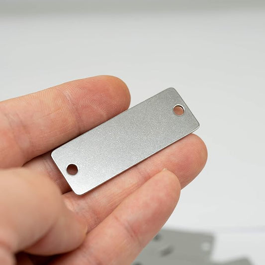 1.67" x .71" Customized Stainless Steel Data Plate / Asset Tag for Identification and Serialization - Two Hole
